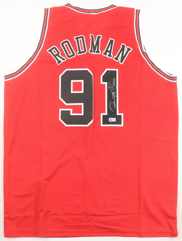 Jersey Bulls Rodman Custom signé à la main Rouge