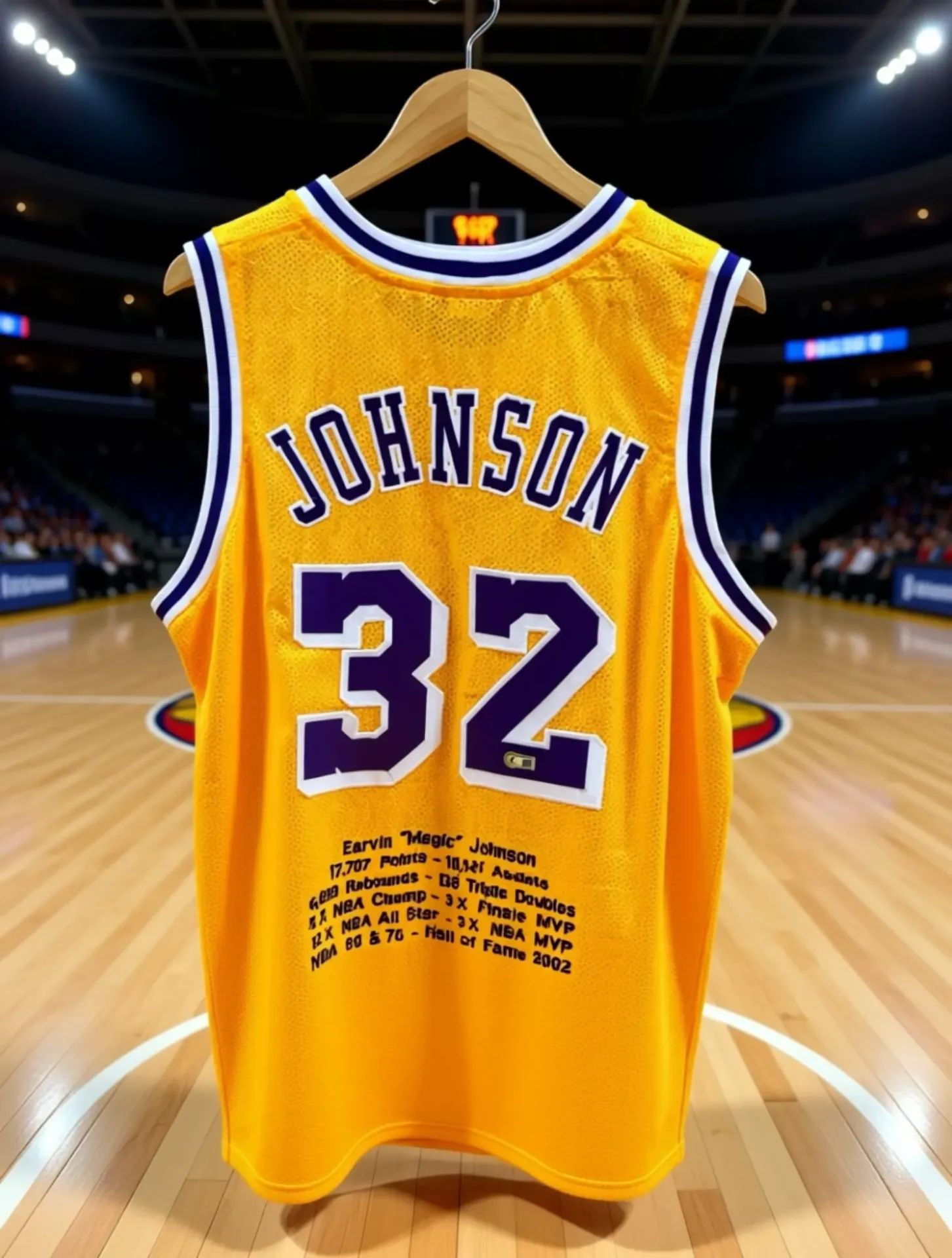 maillot signé à la main magic johnson stats