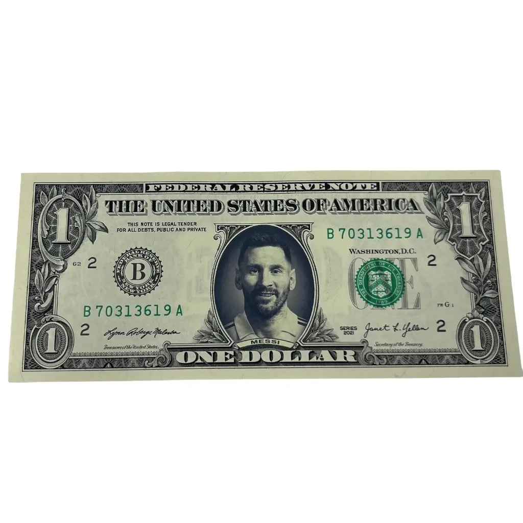 one dollar bill Messi